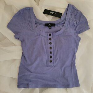 Lulus Ribbed Henley Crop Top Button Front Soft Lightweight Blue Summer Cool S
